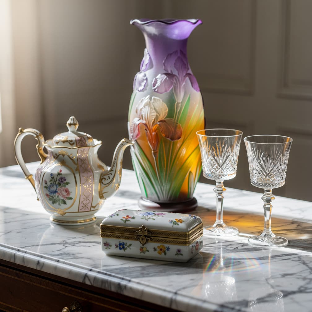 Vase Art Nouveau aux iris dans le style de l'École de Nancy